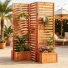 3-Panel  Freestanding Garden Fence with 2 Self-Draining Planter Boxes Outdoor Decorative Privacy Screen