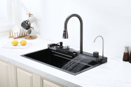 Pull-out Facuet Single Bowl Sink Kitchen Vegetable Sink 304 Whale Waterfall Sink Stainless Steel Dish Sink Vegetable Sink Household Vegetable Washing