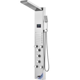 Shower Panel System, 6 Shower Modes, LED & Screen Hydroelectricity Shower Panel Tower, Rainfall, Waterfall, 5 Massage Jets, Tub Spout, Handheld Shower