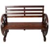 2-Person Wooden Wagon Wheel Bench for Backyard, Patio, Porch, Garden, Outdoor Lounge Furniture w/Rustic Country Design