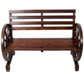 2-Person Wooden Wagon Wheel Bench for Backyard, Patio, Porch, Garden, Outdoor Lounge Furniture w/Rustic Country Design