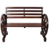 2-Person Wooden Wagon Wheel Bench for Backyard, Patio, Porch, Garden, Outdoor Lounge Furniture w/Rustic Country Design