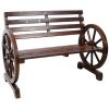 2-Person Wooden Wagon Wheel Bench for Backyard, Patio, Porch, Garden, Outdoor Lounge Furniture w/Rustic Country Design