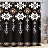 Black Western Aztec Shower Curtain, Vintage Abstract Geometric Cowboy Shower Curtains Set
