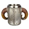 1pc Horn Cup; Skull Cup; Beer Glass; 3D Viking Skull Beer Mug; Coffee Cup; Stainless Steel Viking Drinking Mug With Double Ram Horn
